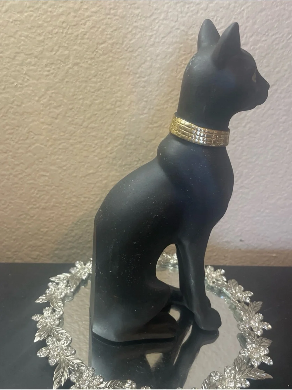 Black & Gold Ceramic 8.5” Egyptian Bastet Cat Sculpture